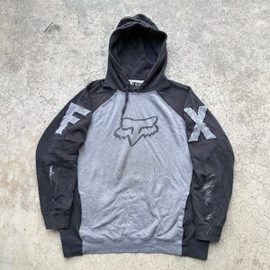 Vintage Y2K Distressed FOX RACING 2 Toned Pullover Hoodie Size XL